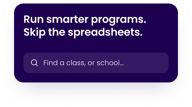 Enrops search widget with prompt "Run smarter programs. Skip the spreadsheets." and class search field