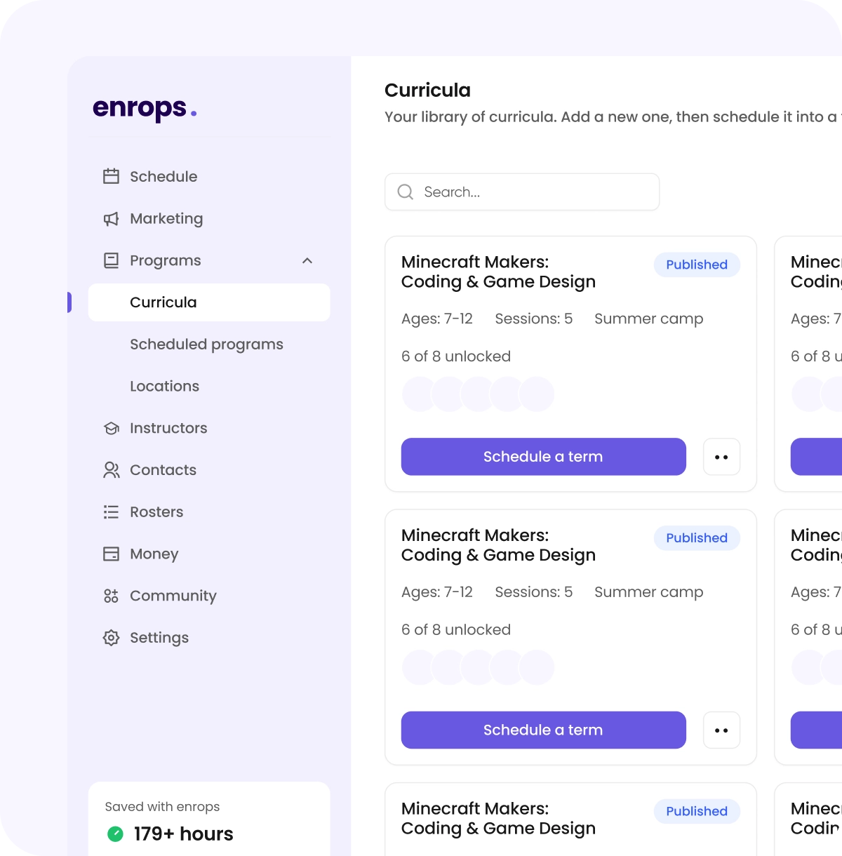 Enrops dashboard curricula