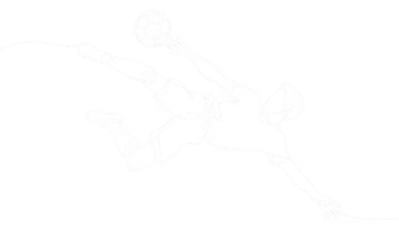 Single-line drawing of a soccer player performing a bicycle kick to hit the ball in mid-air.