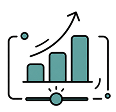 Bar chart with three bars increasing in height and an arrow indicating upward growth.