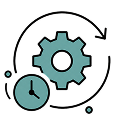 Gear and clock icons with a circular arrow symbolizing process or time management.