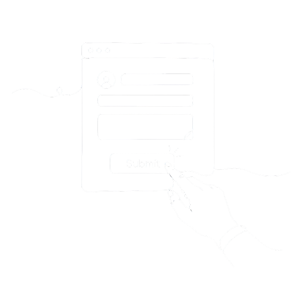 Hand clicking the submit button on a digital form with text fields and an avatar icon.