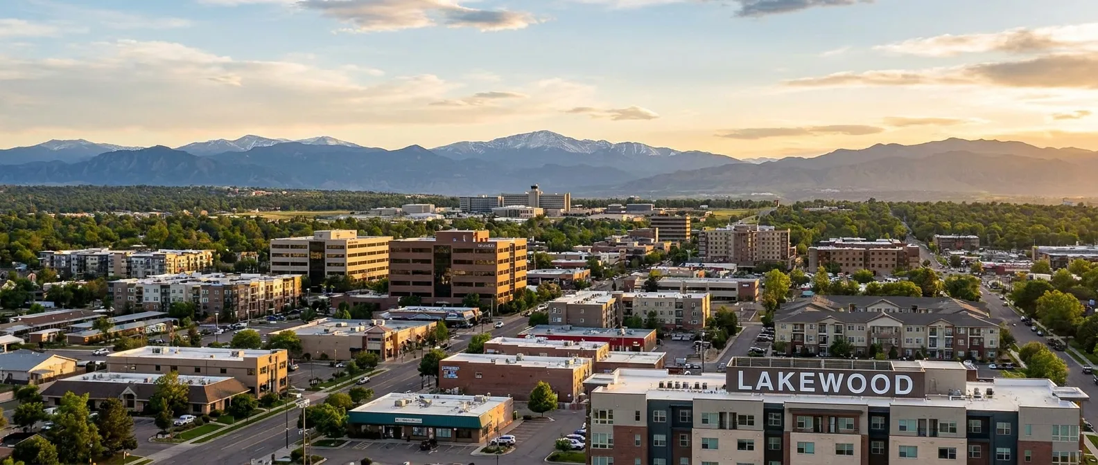 Lakewood, Colorado homes with Green Mountain rising in the background