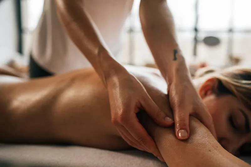 Shoulder massage during spa session