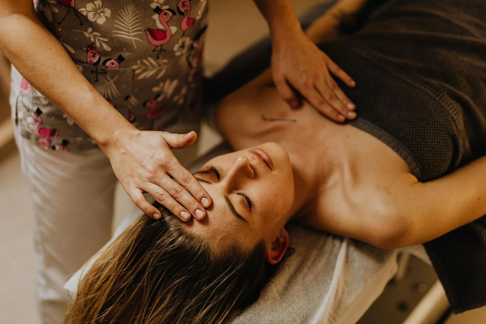 Relaxing face massage in spa