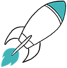 Rocket icon with blue flame