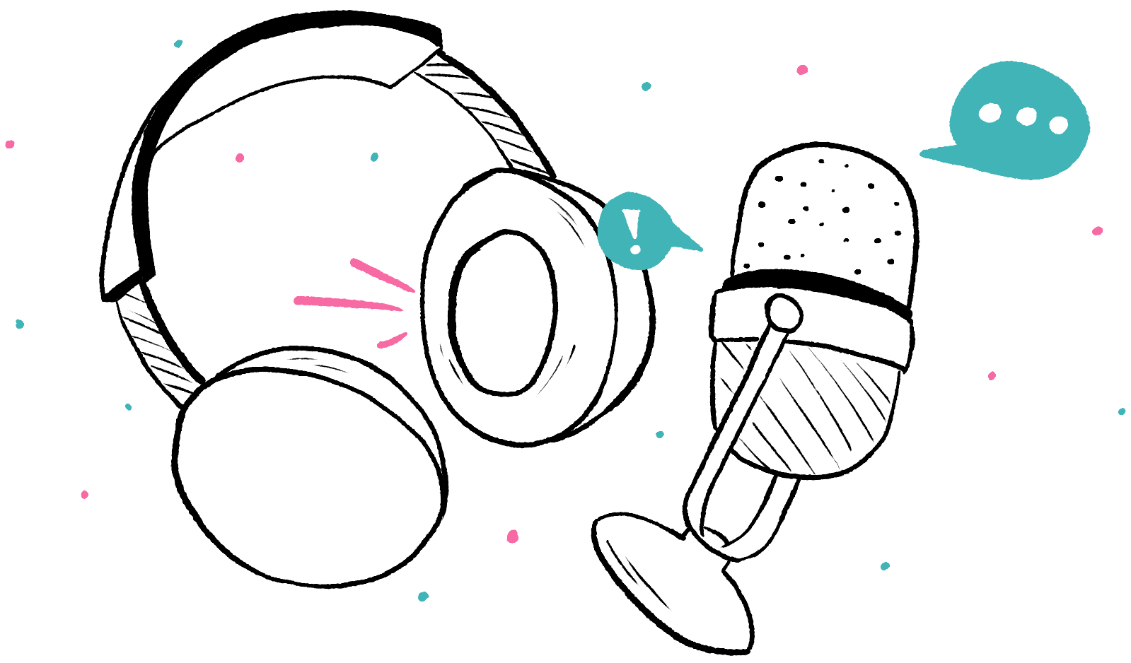Headphones and microphone illustration with chat icons