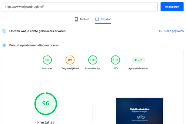 Controleer de paginasnelheid in PageSpeed Insights