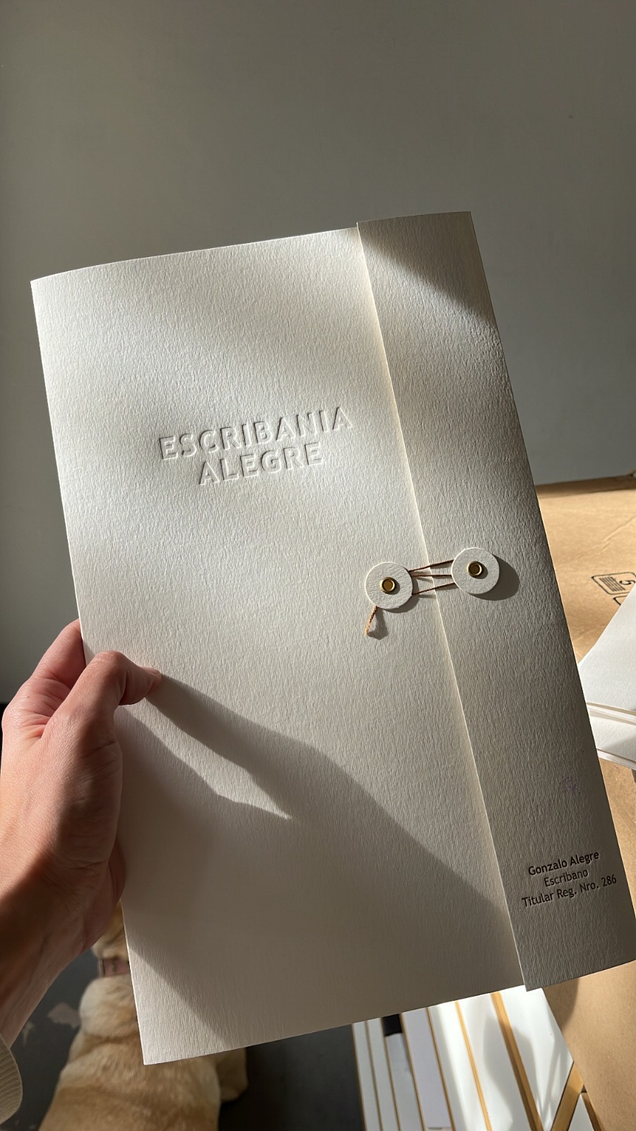 Carpeta de presentación con relieve letterpress impresa en Buena Prensa
