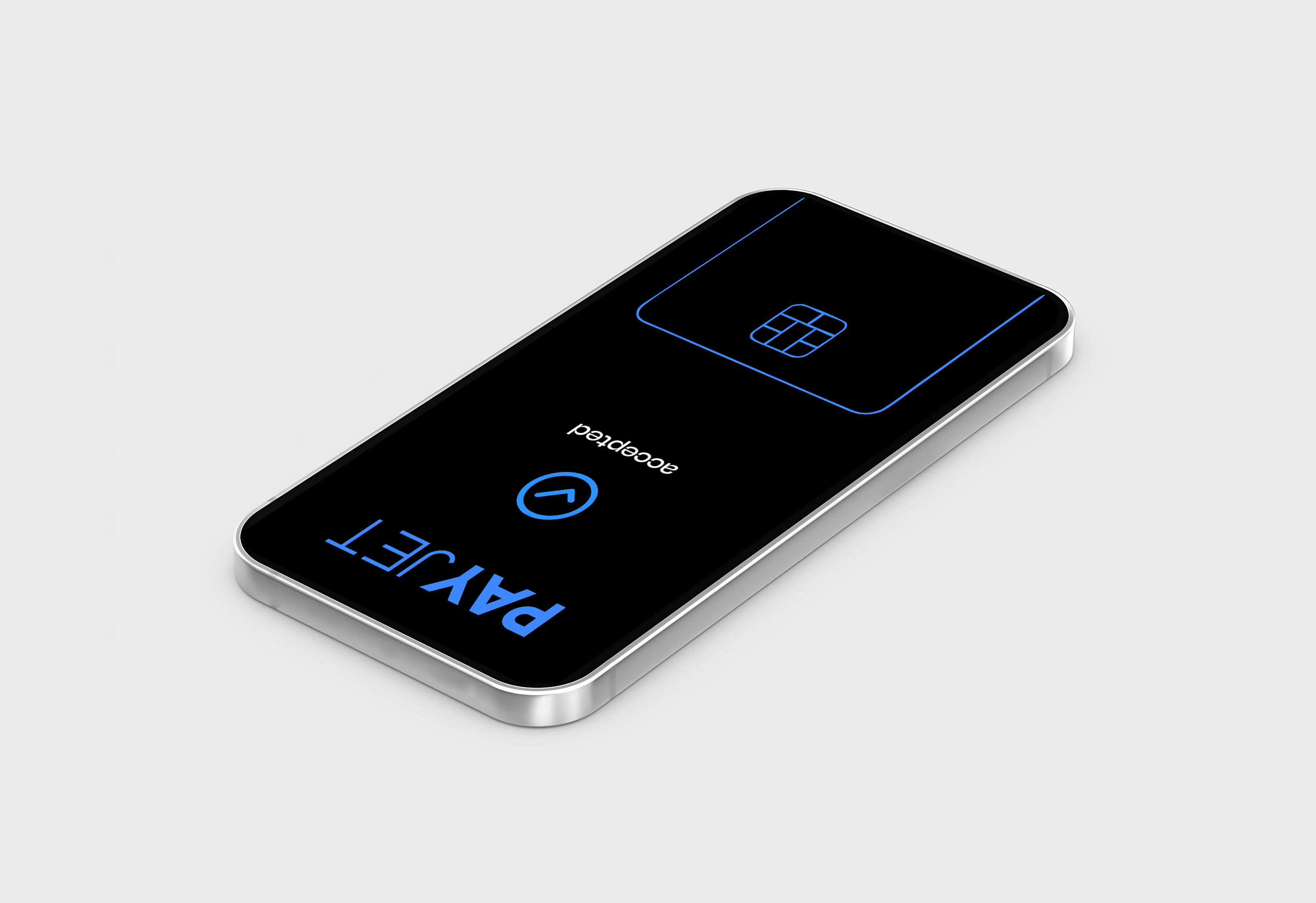 Smartphone zeigt Zahlungsbestätigung mit blauem Chipkarten-Symbol und dem Wort 'PAYJET'.