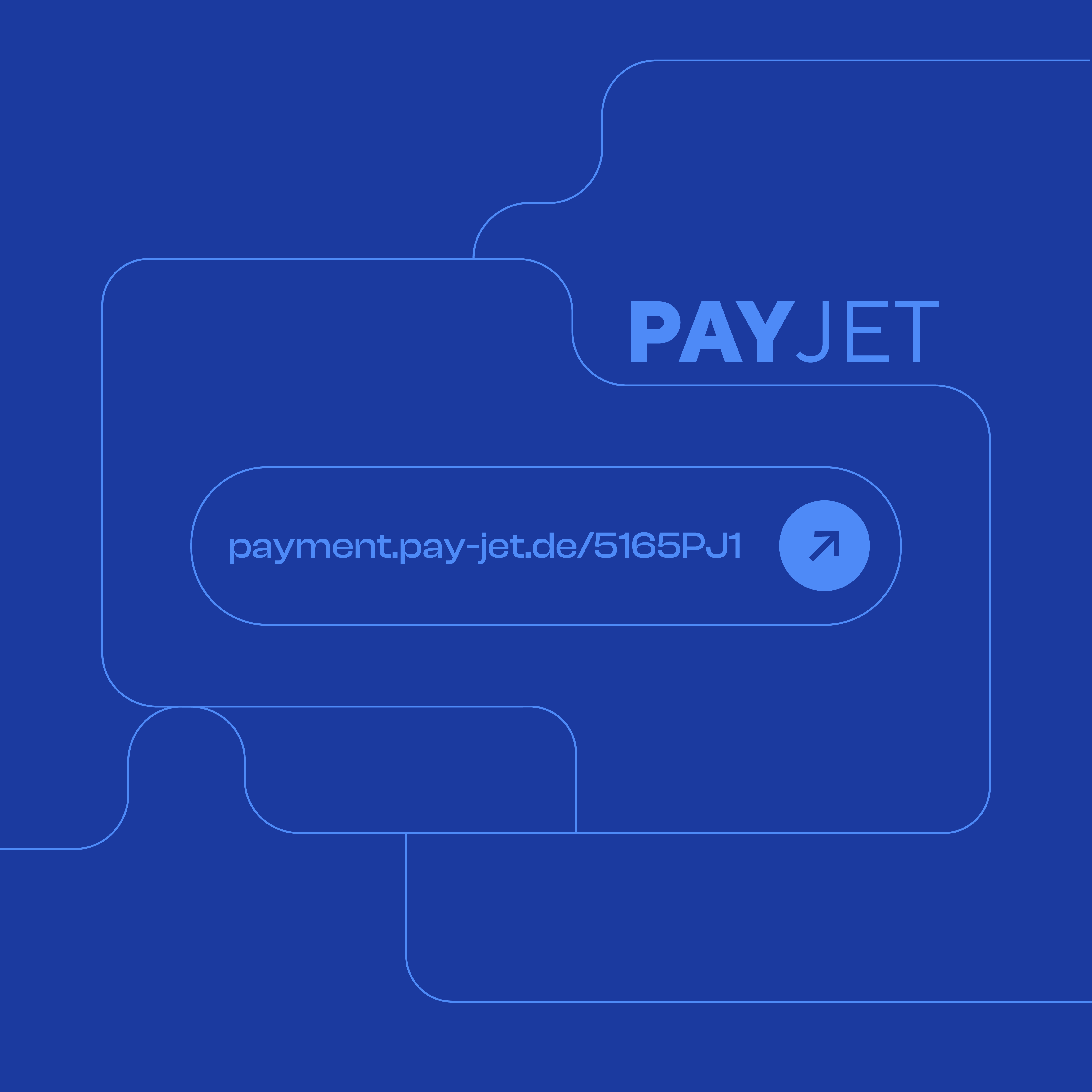 Logo für PayJet mit Webadresse payment.pay-jet.de/5165PJ1 auf blauem Hintergrund.