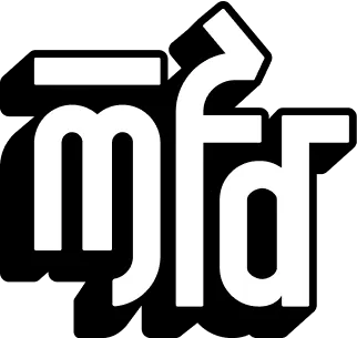 White stylized text logo reading Har Ghar mfd on a black background.