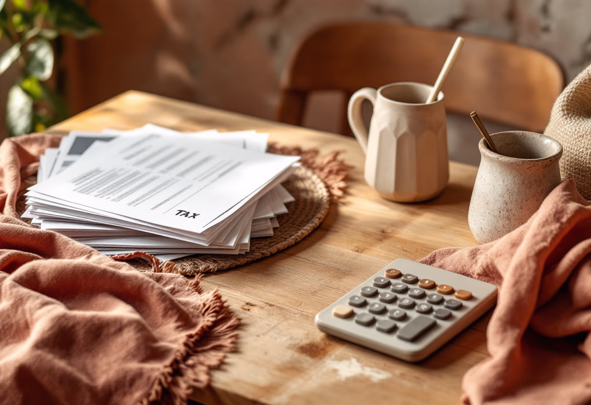 image of tax forms and calculator