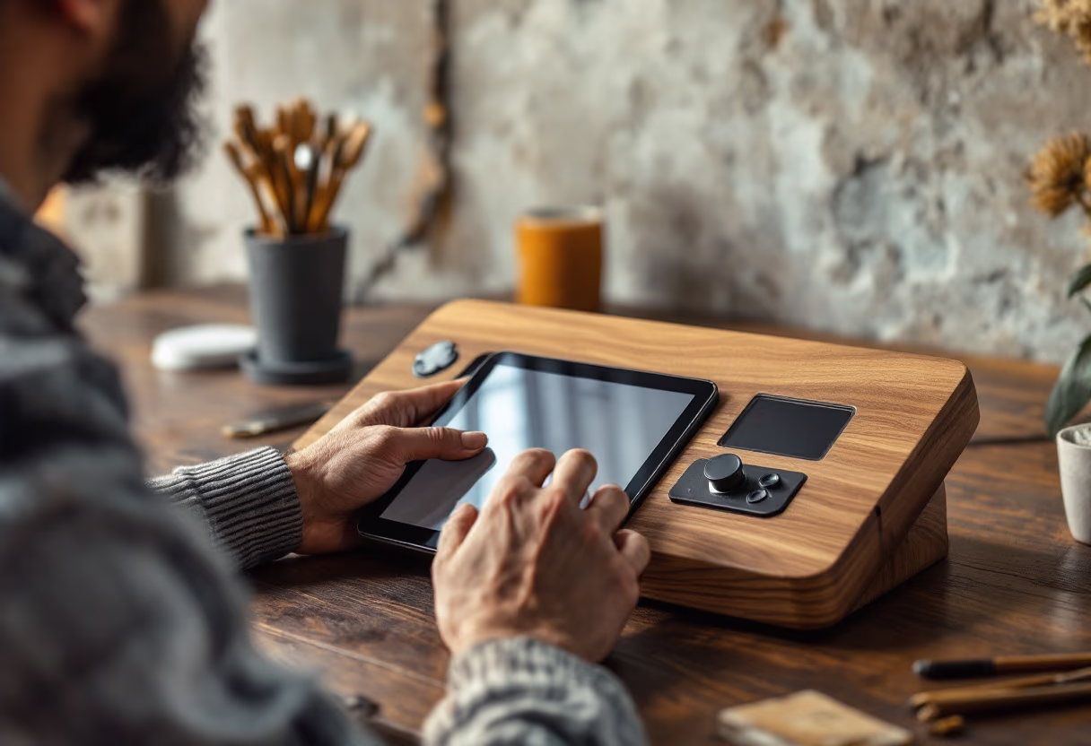 image of happy customer using product for a tech accessory business
