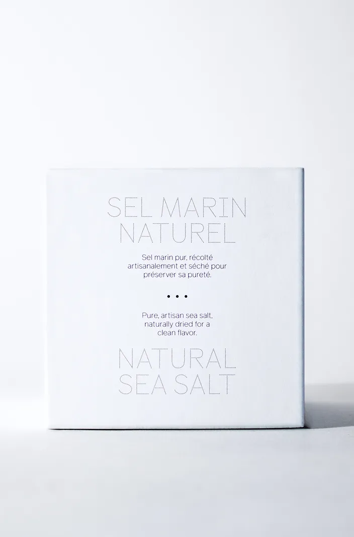 A front view of the sea salt packaging.
