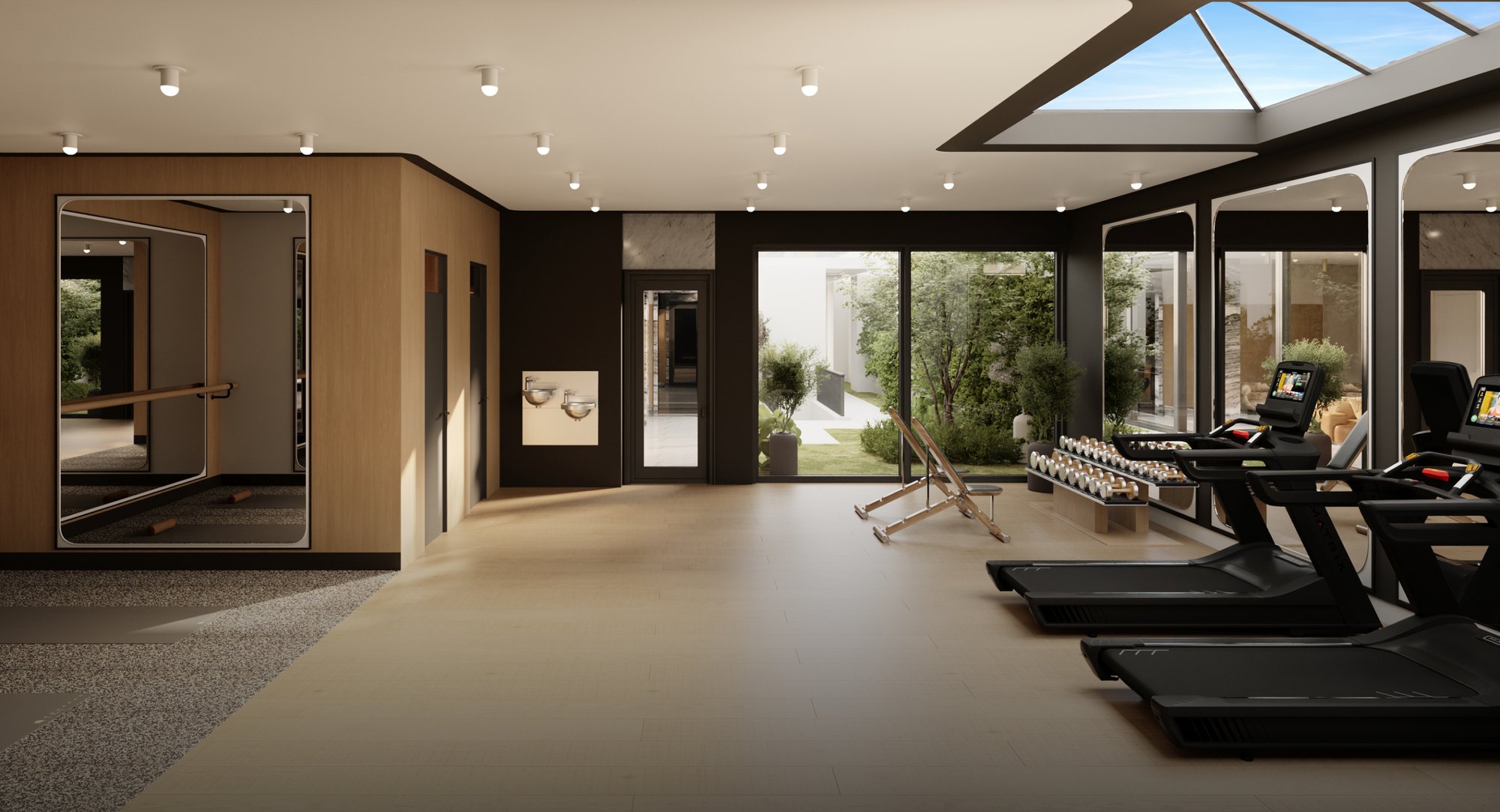 The spacious, light-filled fitness center.
