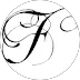 Black cursive letter F on white circular background.
