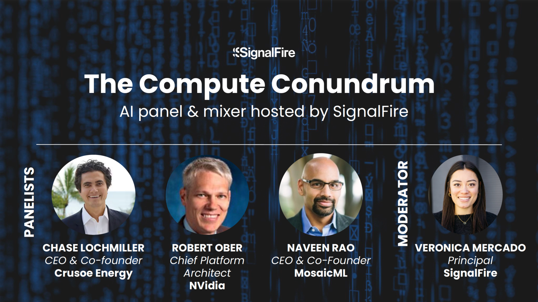 An event flyer depicting the panelists at SignalFire