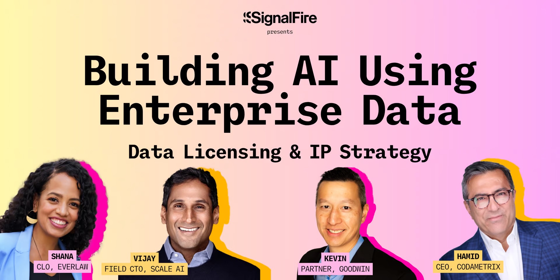 An photo illustration of four individuals who are speakers for the SignalFire event