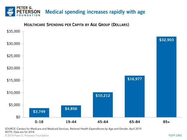 A chart showing medical spending by age group