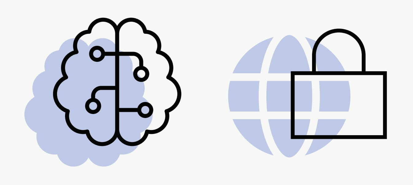 A simple iconographic illustration of a brain and a lock