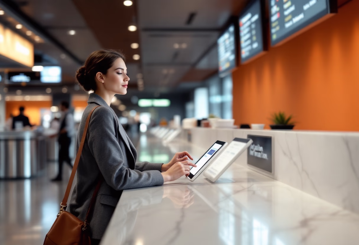 image of a person asking a question at an information counter (for a mobility and transportation)
