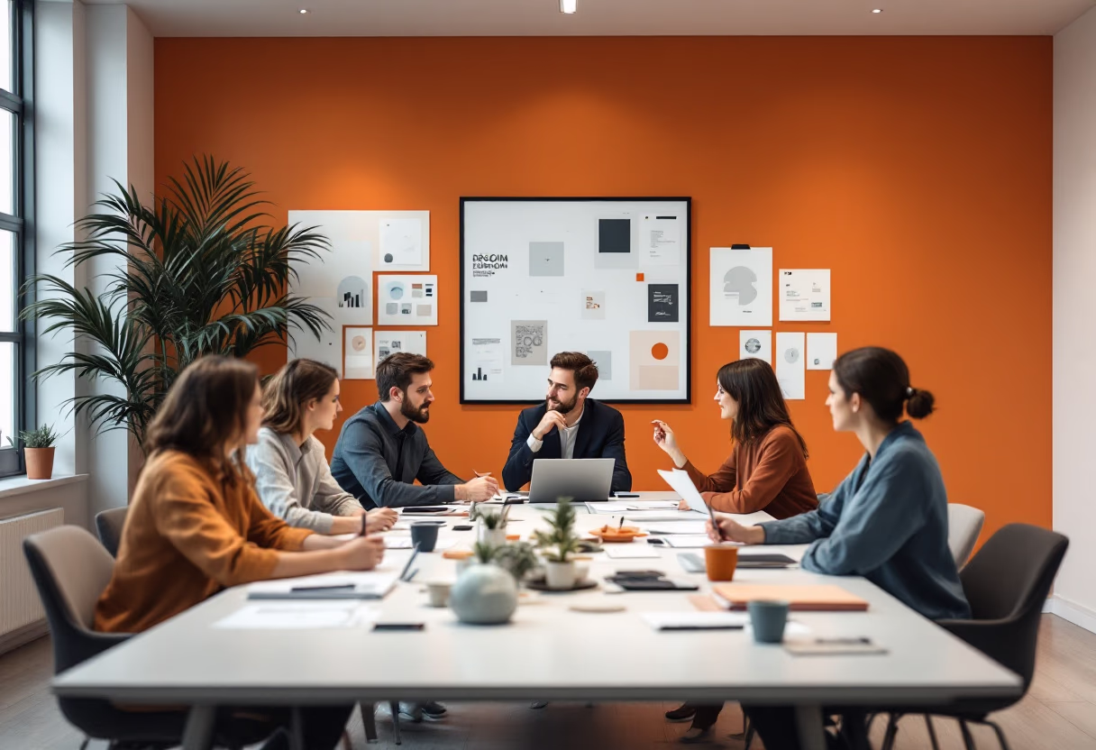 image of team brainstorming session (for a graphic design studio)
