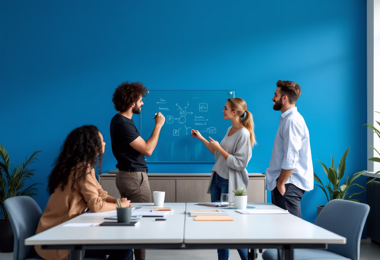 image of students collaborating on a project (for a edtech)