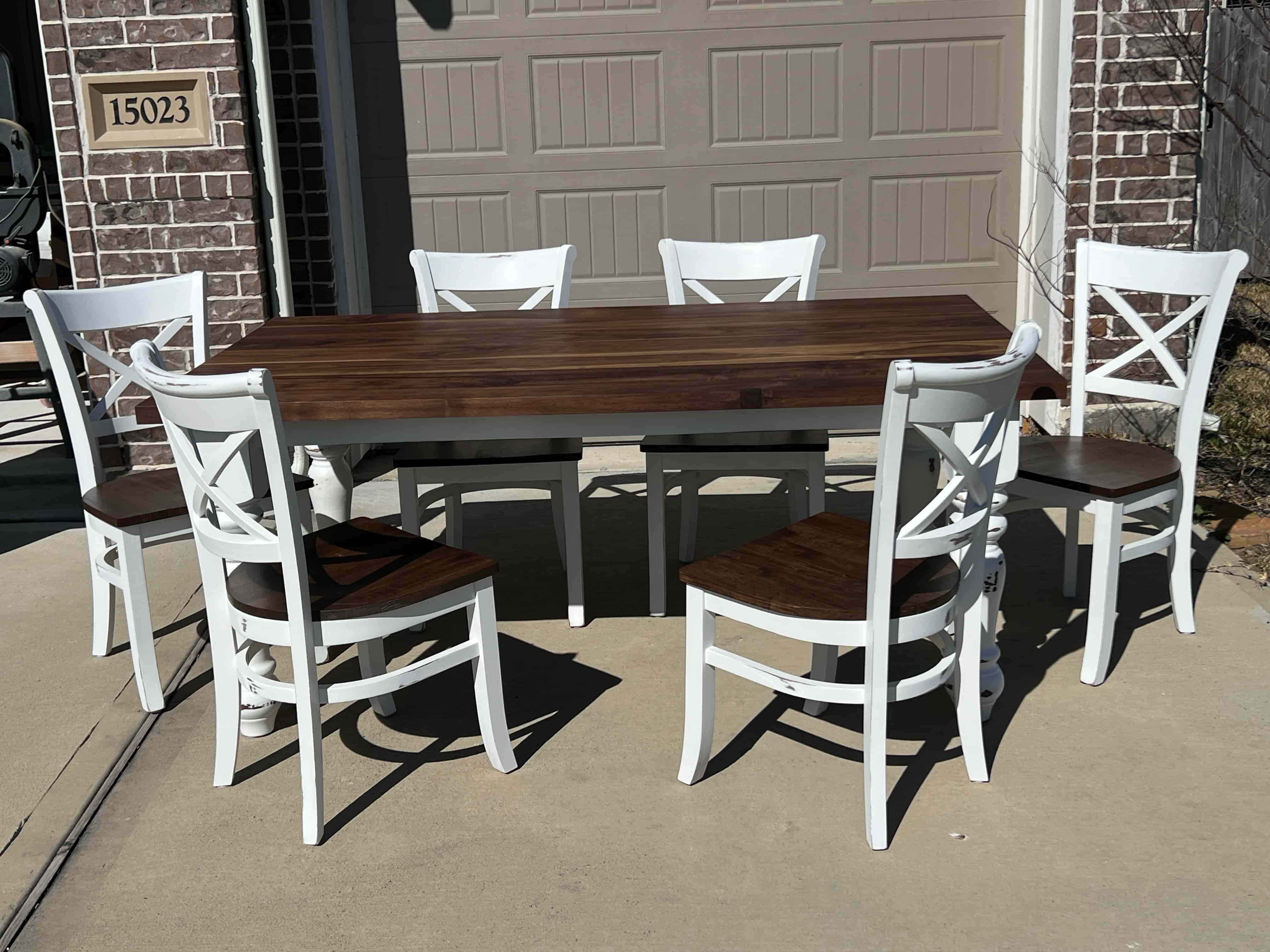Custom walnut hardwood dining set by RedLeg Wood LLC Mont Belvieu TX