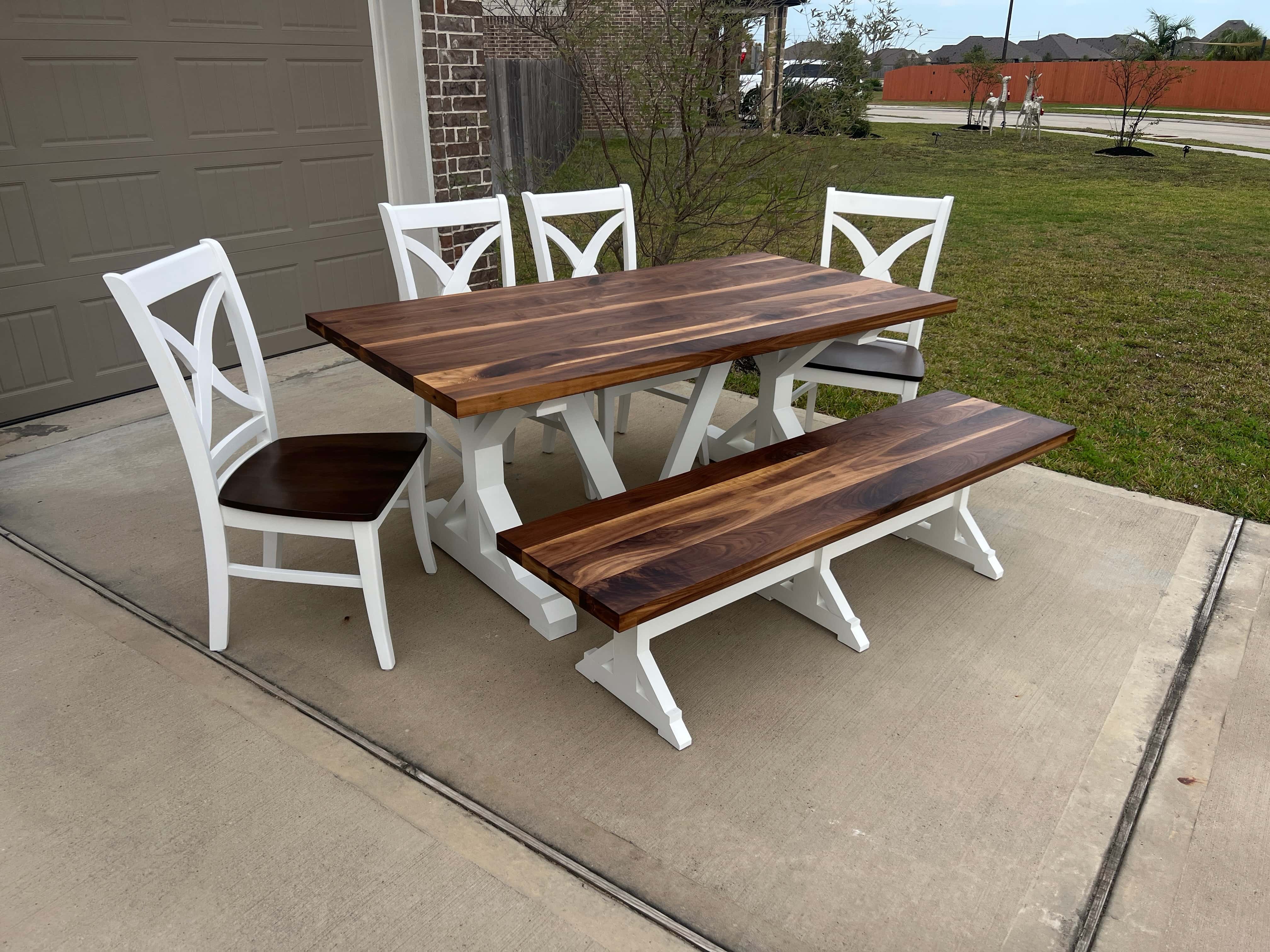 Custom hardwood walnut dining set by RedLeg Wood LLC Mont Belvieu TX