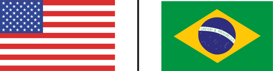 Side-by-side flags of the United States with stars and stripes, and Brazil with a green field, yellow diamond, blue globe, and 'Ordem e Progresso' banner.
