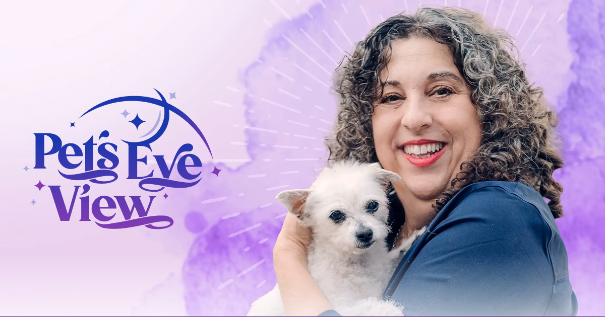 Kara and her dog with the Pet's Eye View logo