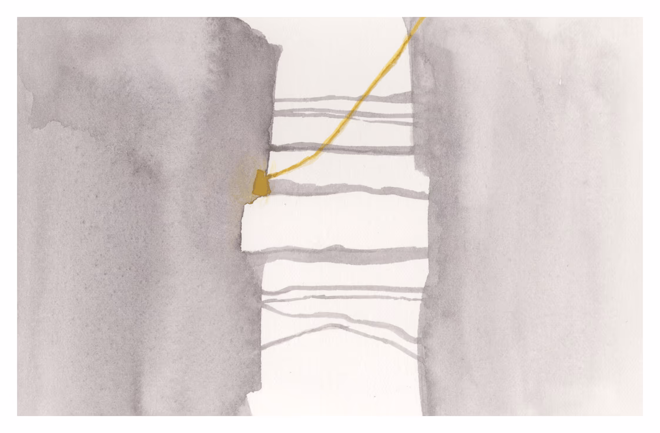 Abstract watercolor mark-making studies exploring the texture, weight, and movement associated with a rhinoceros. Layered grey washes and subtle yellow lines create a restrained composition inspired by the animal’s strength, structure, and presence.

Mark-making by Amy Yi