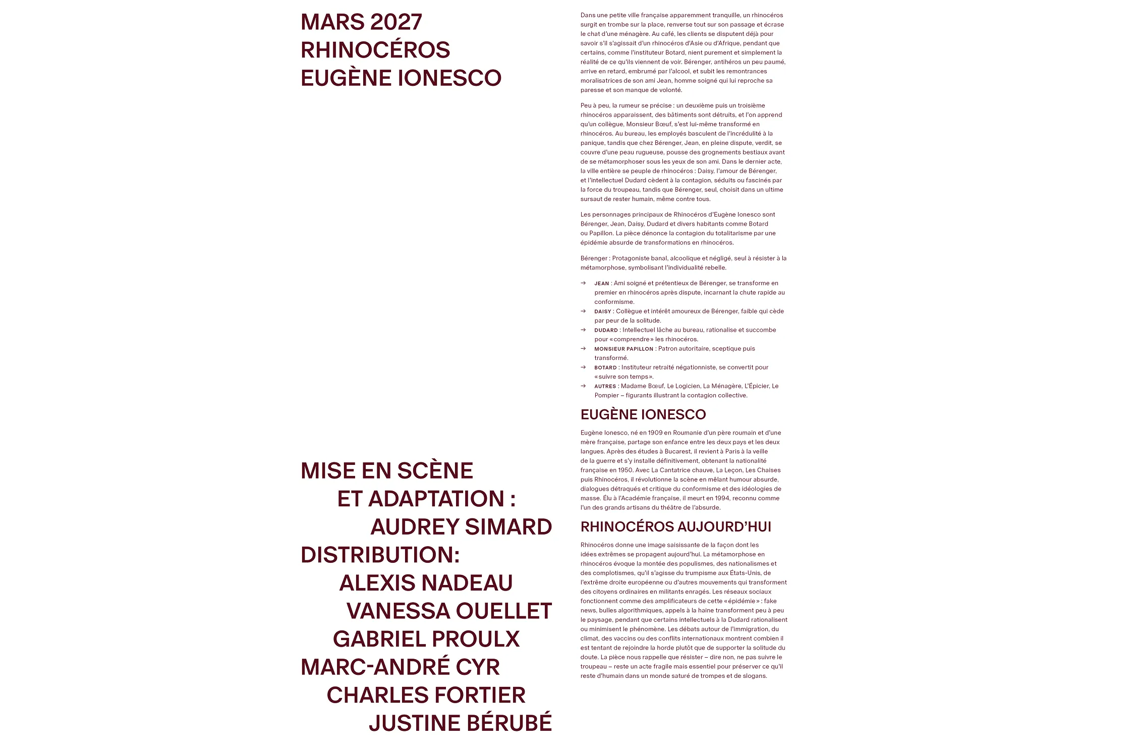 An accompanying booklet containing information on the theatre of the absurd, featured plays, mission and values, venue details, and visitor information.