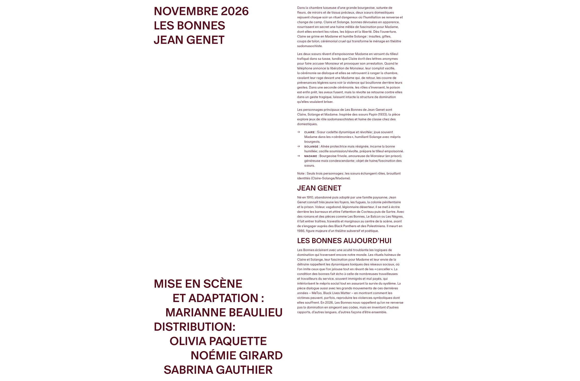 An accompanying booklet containing information on the theatre of the absurd, featured plays, mission and values, venue details, and visitor information.