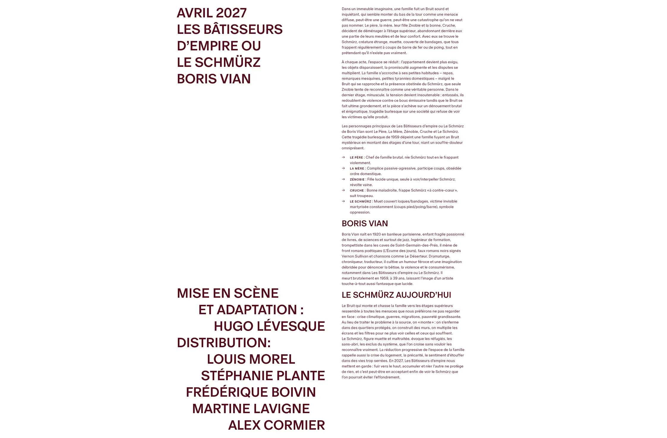 An accompanying booklet containing information on the theatre of the absurd, featured plays, mission and values, venue details, and visitor information.