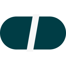 Dark teal pill shape with a white forward slash symbol centered inside.