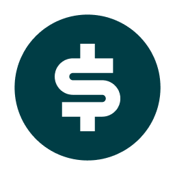 Black dollar sign inside a dark teal circle.