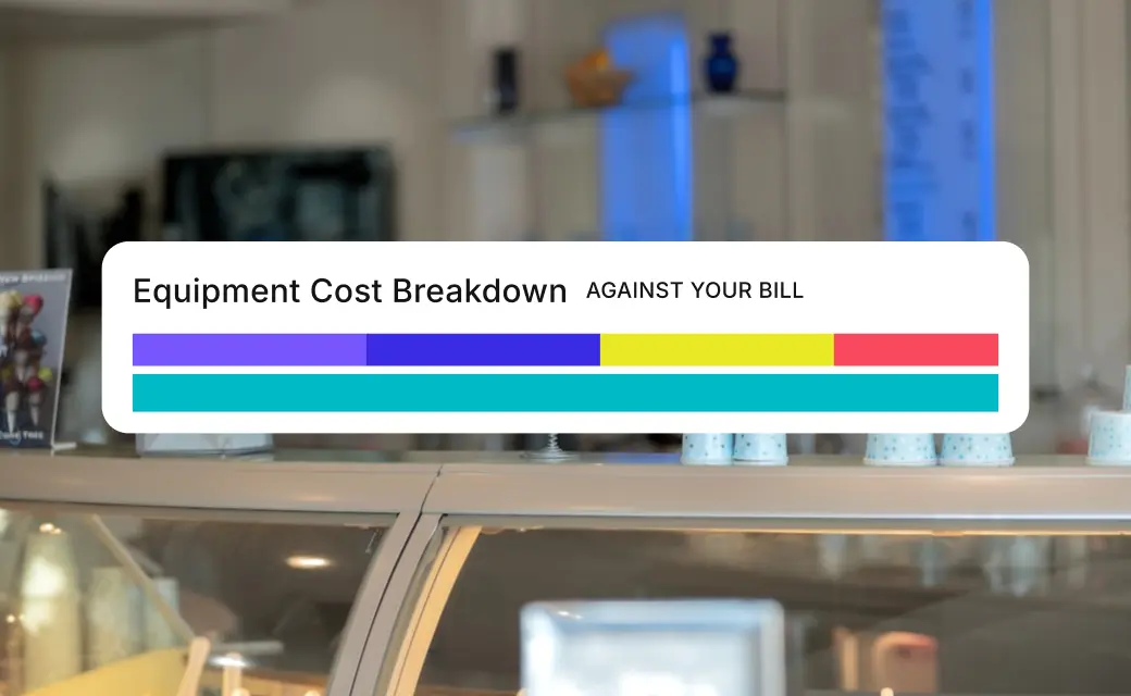 Bar chart showing equipment cost breakdown with colored segments and a comparison bar underneath.