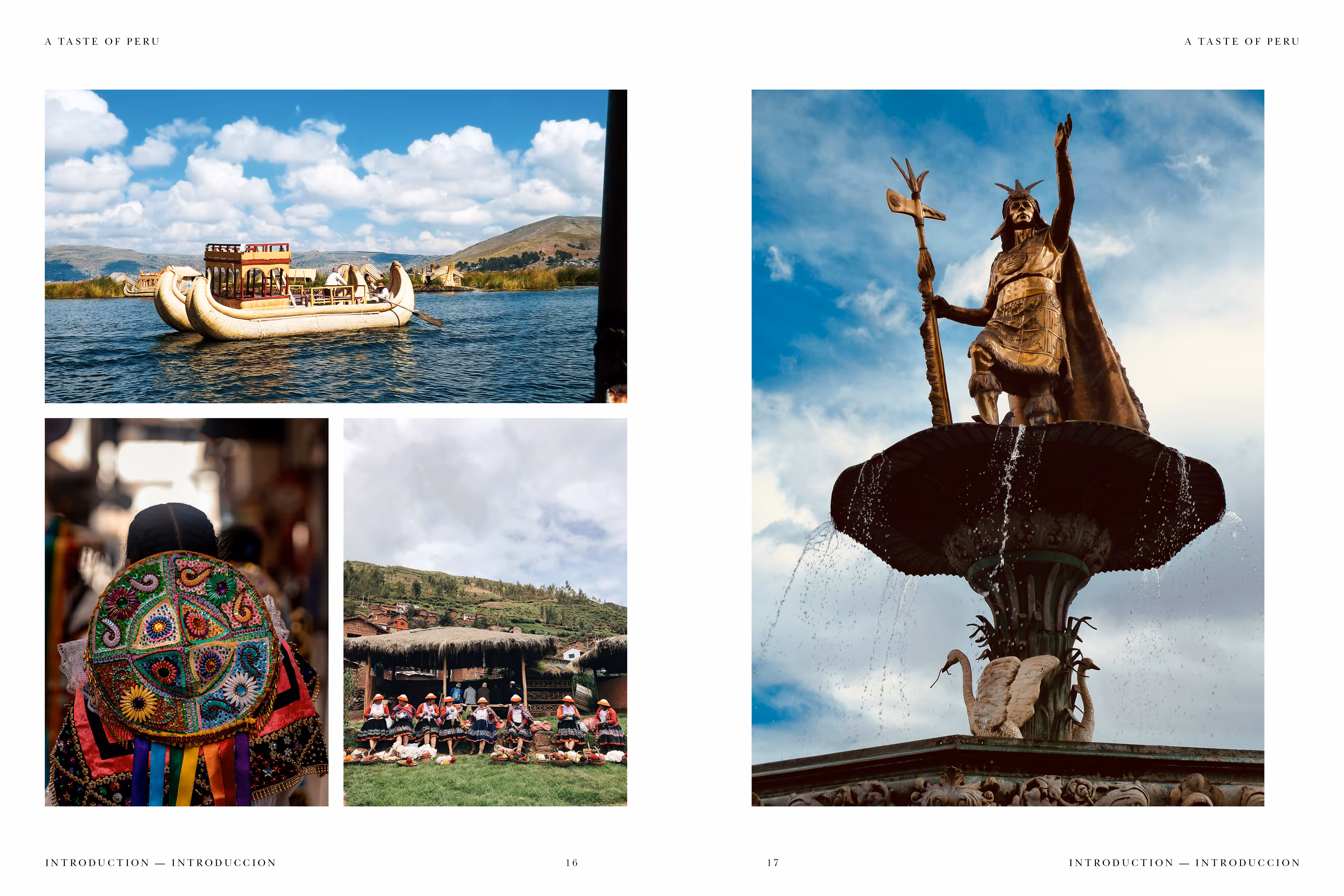 Cookbook: Introduction, life in Peru. Visual spreads