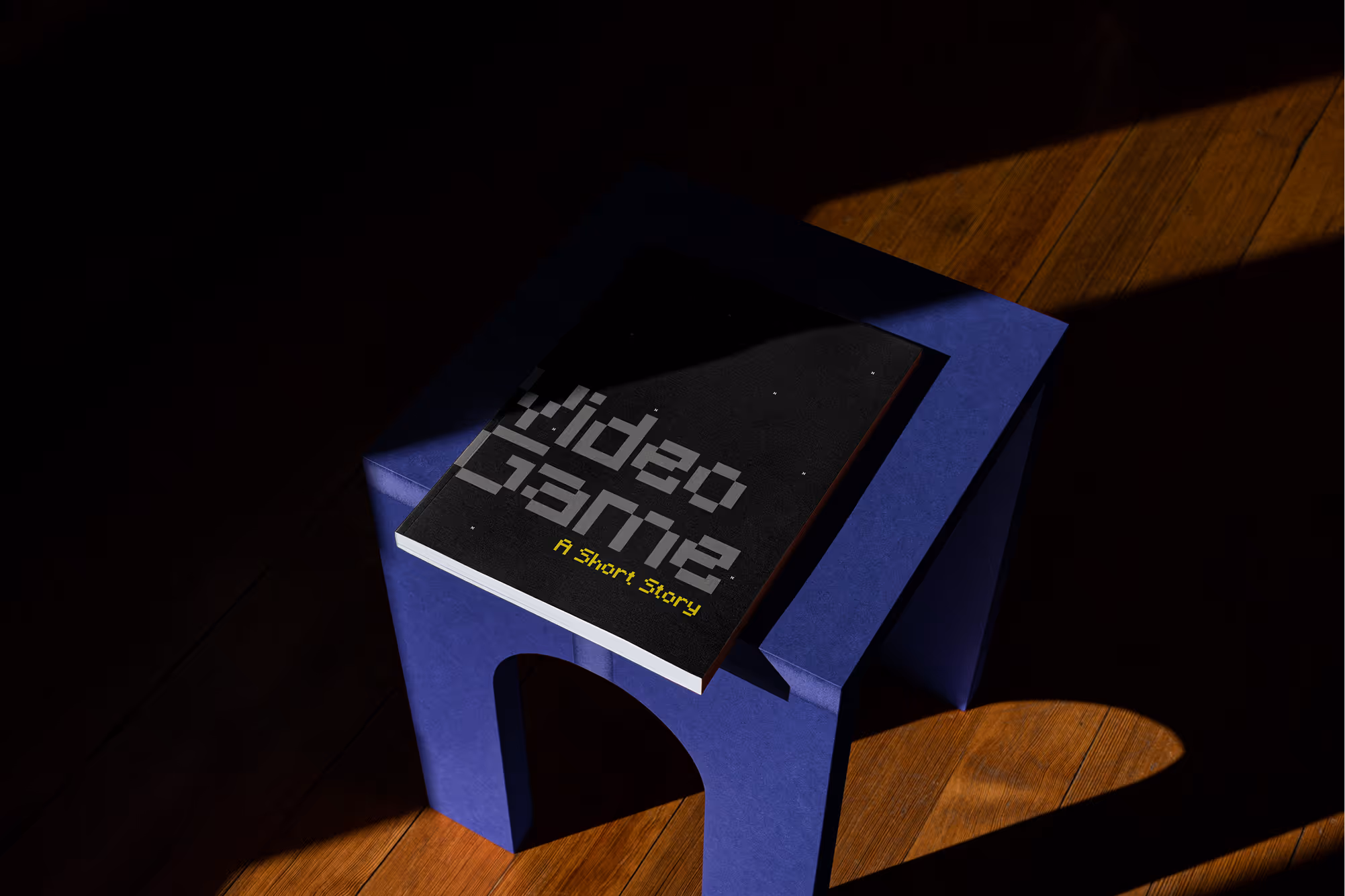 Videogame book mockup on table.