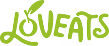 Green stylized word Loveats with a leaf incorporated in the letter L.