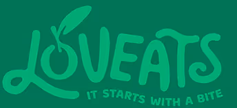 Loveats logo with green text and a leaf design, tagline reads It starts with a bite.