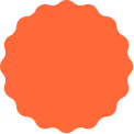 Orange scalloped circle resembling a decorative seal or badge.