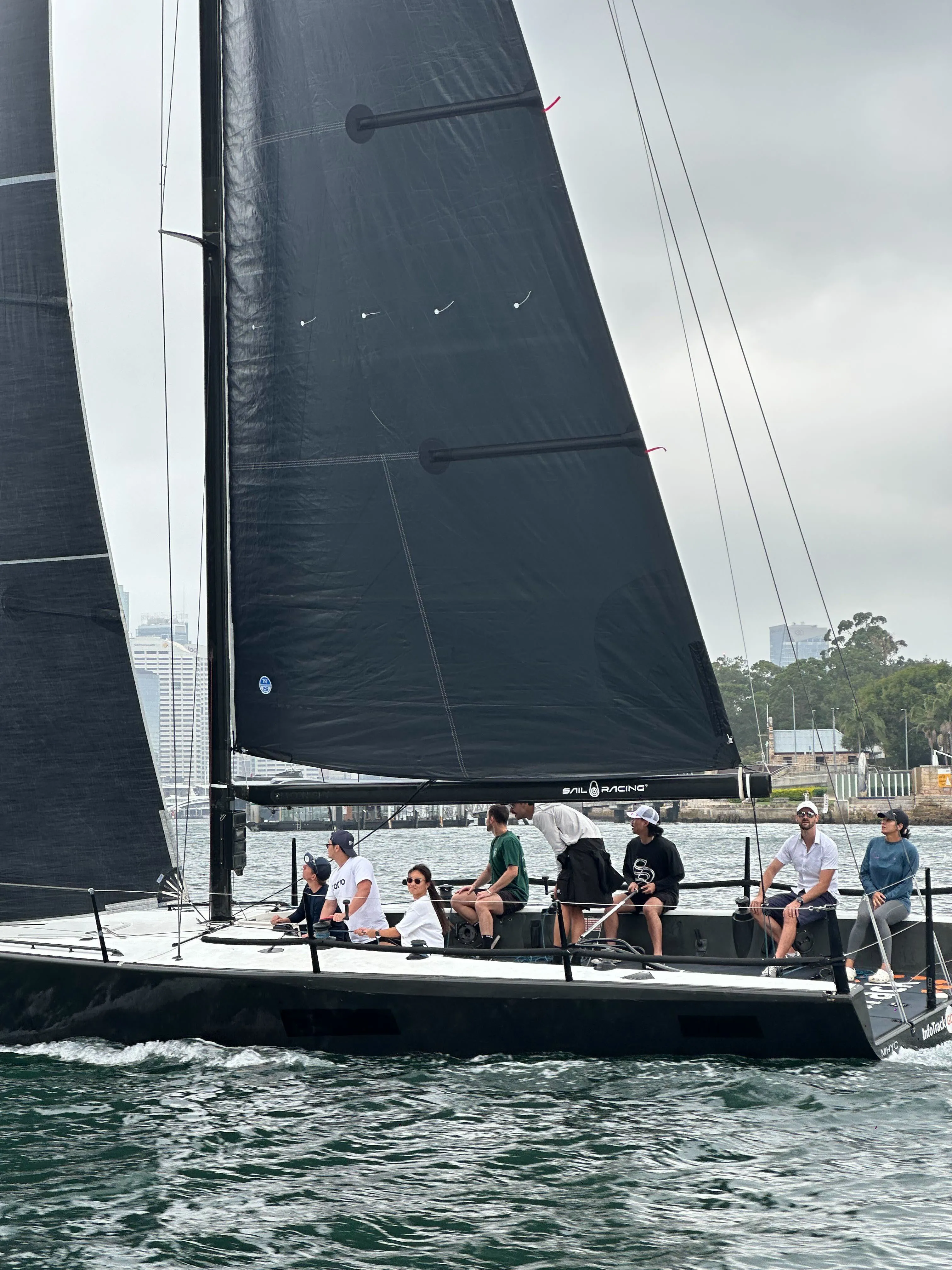 CORTO team members sailing on a racing yacht on Sydney Harbour.