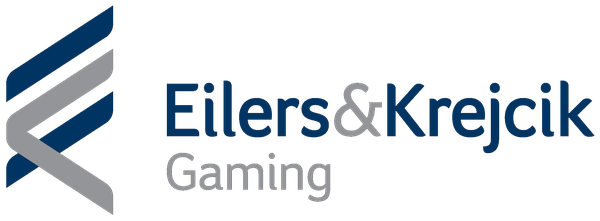 Eilers & Krejcik Gaming company logo with stylized EK symbol in blue and gray.