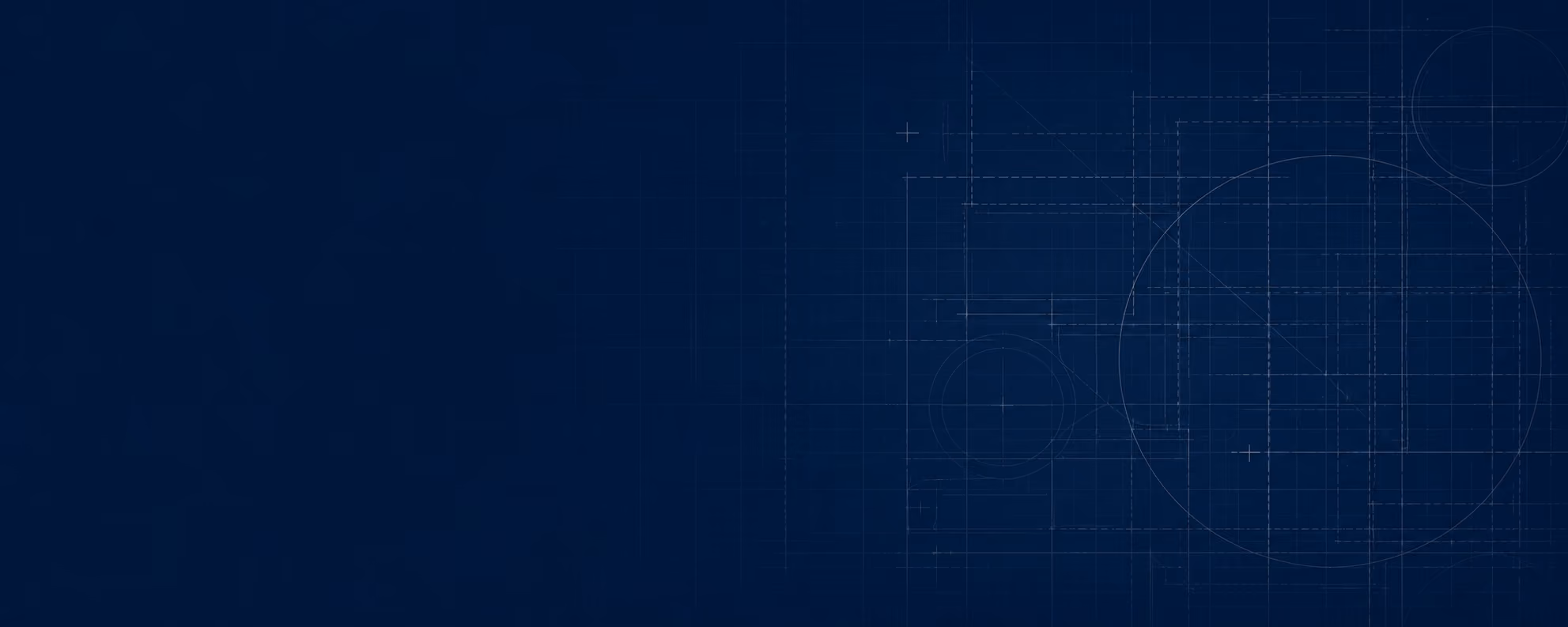 Dark blue background with faint white technical blueprint lines and geometric shapes.