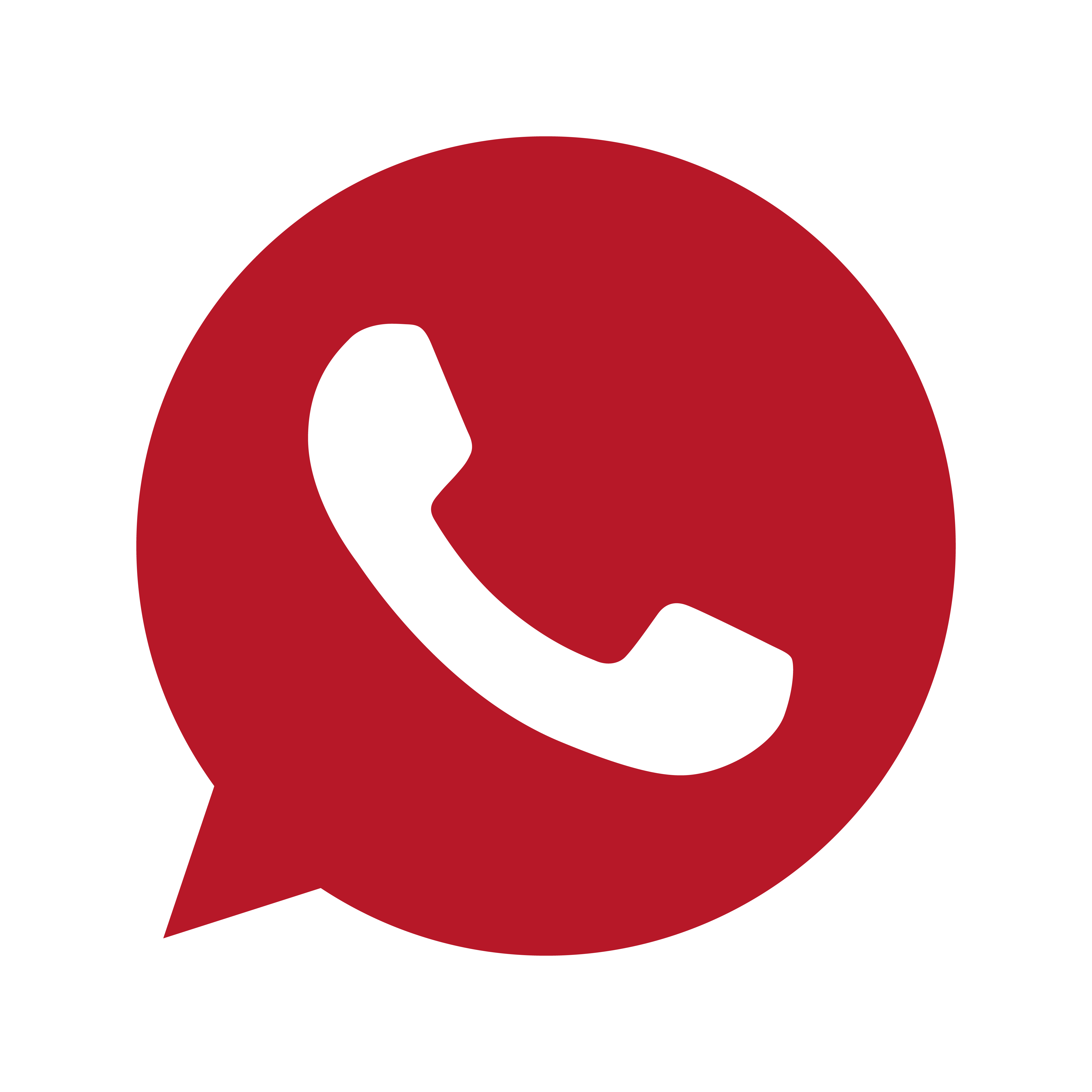 Rotes Sprechblasensymbol mit schwarzem Telefonhörer, repräsentiert Anruf oder Telefonkontakt.