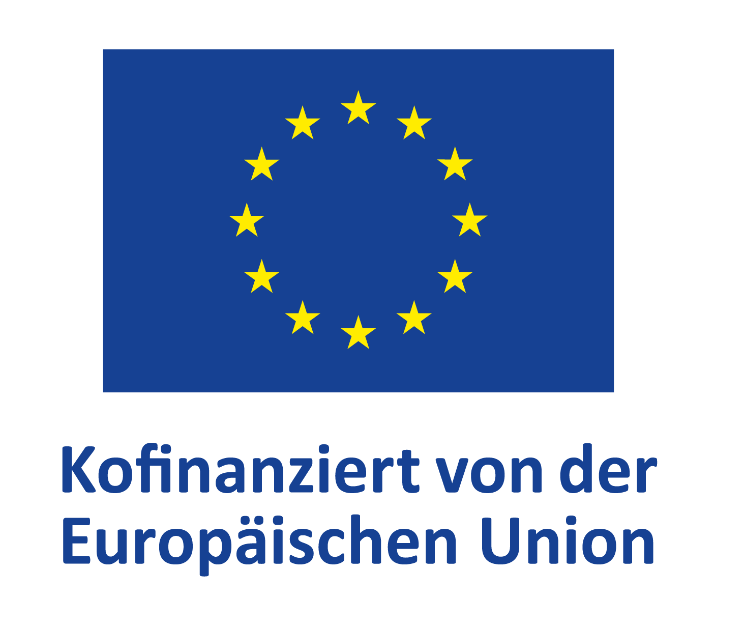 Flagge der Europäischen Union mit der Aufschrift ‚Kofinanziert von der Europäischen Union‘.