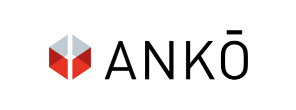 Ankō brand name with red and gray geometric cube logo on white background.